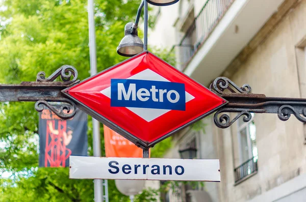 Madrid España Mayo 2021 Señal Metro Madrid Estación Metro Serrano — Foto de Stock