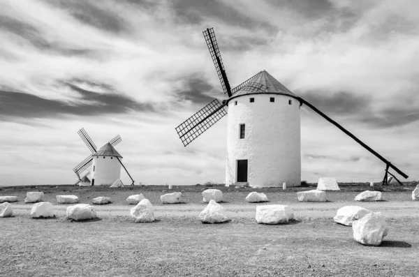 Typisk Väderkvarn Campo Criptana Spanien Don Quijote Route Baserad Litterär — Stockfoto