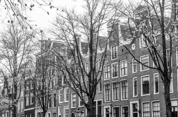 Arquitetura Holandesa Típica Amsterdã Países Baixos Imagem Preto Branco — Fotografia de Stock