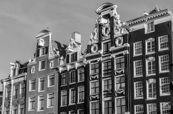 Typische Holländische Architektur Amsterdam Niederlande Schwarz Weiß Bild — Stockfoto