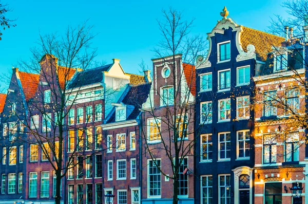 Typická Holandská Architektura Amsterdamu Nizozemsko Barevná Ilustrace — Stock fotografie