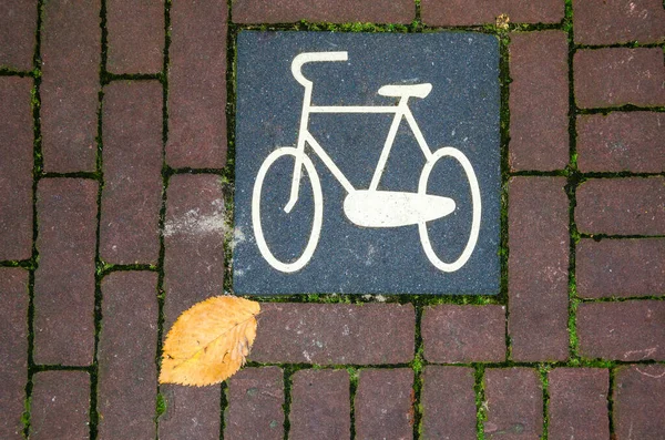 Roadsign Chão Indicando Faixa Bicicleta Amsterdã Países Baixos — Fotografia de Stock