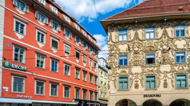 GRAZ, AUSTRIA - 31 Ağustos 2013: Mimari ayrıntı, Graz, Avusturya 'da ticari cadde