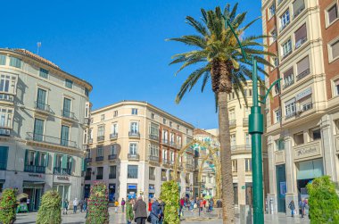 MALAGA, İspanya - 27 Ocak 2020: Güney İspanya 'nın Endülüs kentindeki eski Malaga kasabasında mimarlık