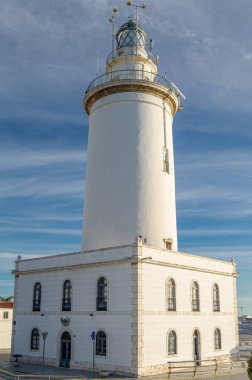 Malaga, Endülüs, İspanya 'da 1817' de inşa edilen deniz fenerinin manzarası