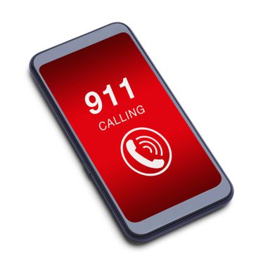 Akıllı Telefon 911 'i arıyor. Beyaz Simge Kesimi.