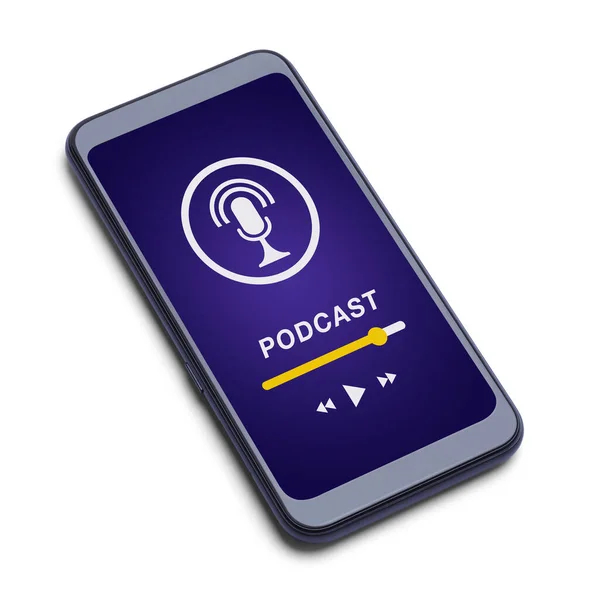 Smart Phone Met Podcast Spelen Open App Cut Out Wit — Stockfoto