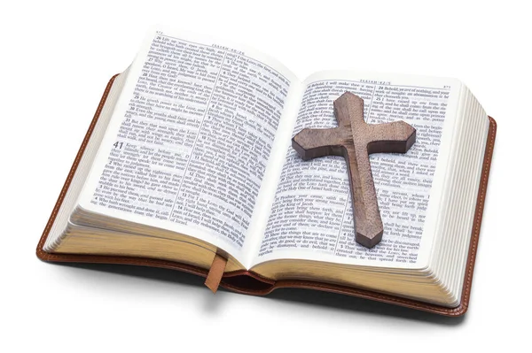 Open King James Version Bible Wood Cross — Stock Photo, Image