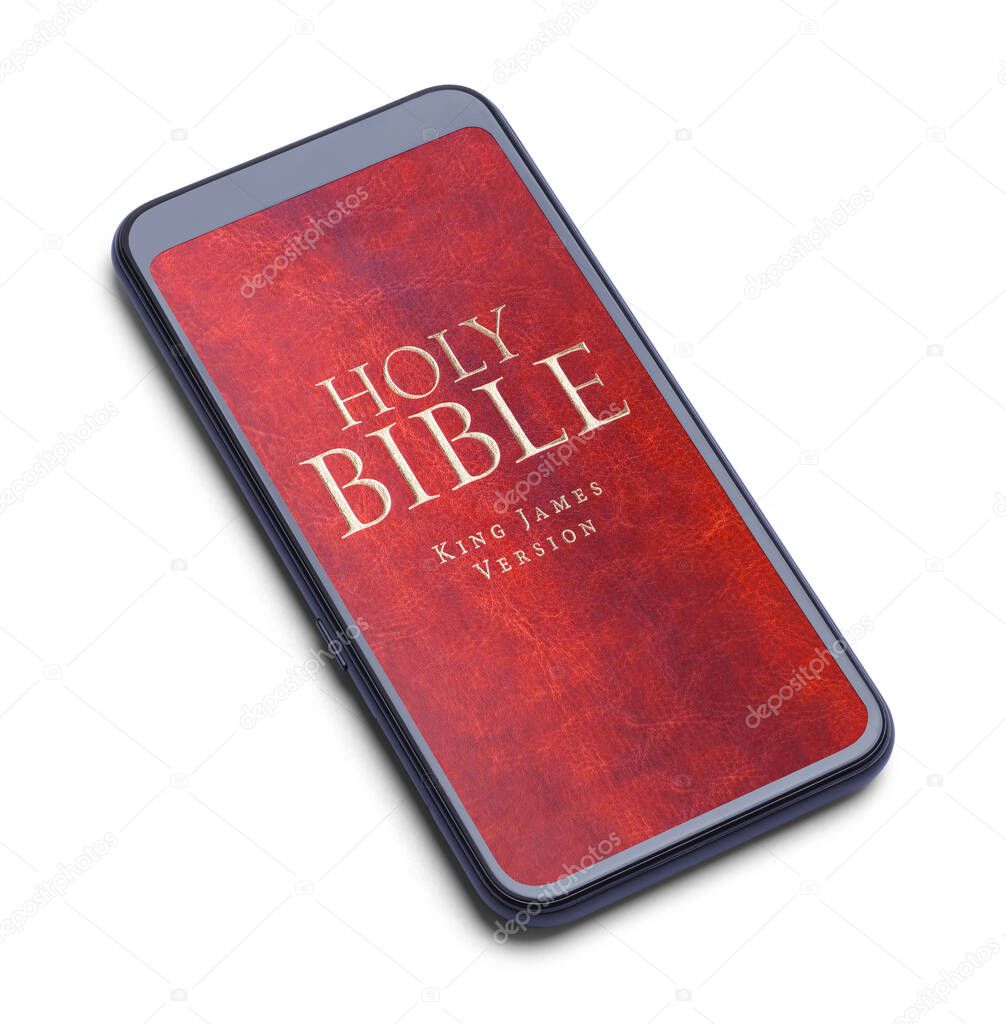 Smart Phone with the Holy Bible on the Screen Cut Out.