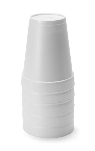 Stack Styrofoam Cups Kivágott Fehér — Stock Fotó