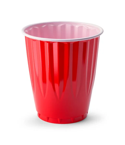 Красный Пластиковый Кубок Вырезанным Белом — стоковое фото