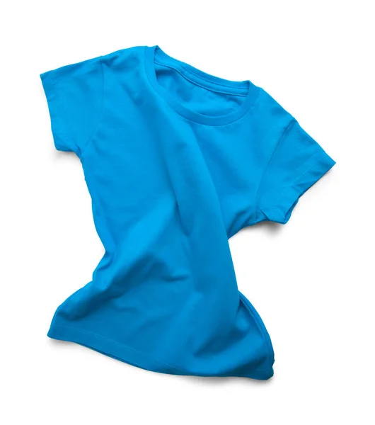 Shirt Bleu Froissé Découpé Sur Blanc — Photo