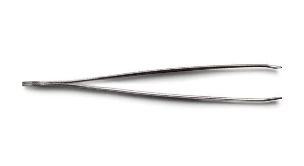 Metal Tweezers Top View Cut Out White — Stock Photo, Image