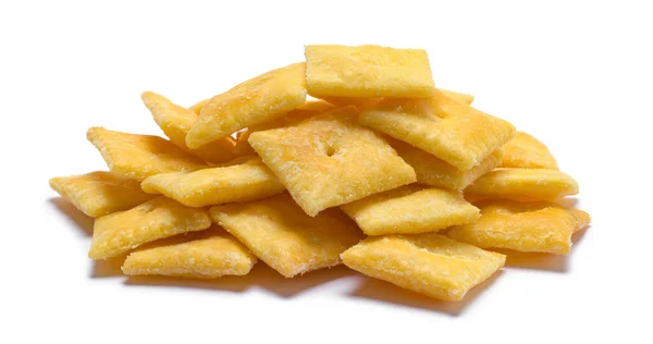 Square Cheese Crackers Cut Out White — Stock Photo, Image