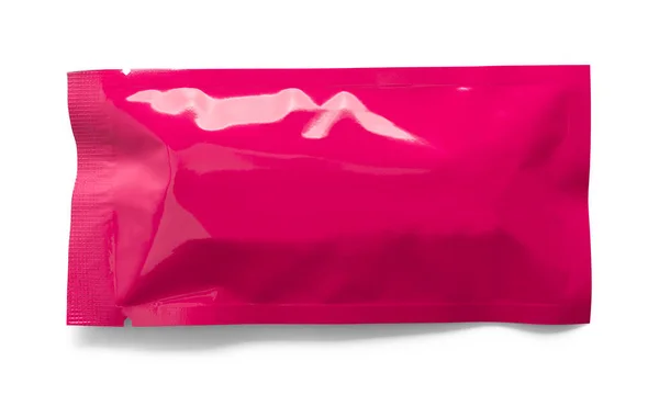 Pinkfarbenes Päckchen Aus Plastik Auf Weiß Geschnitten — Stockfoto
