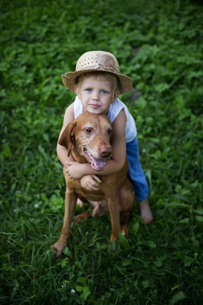 Friendship between a child and a dog — Stock Photo, Image