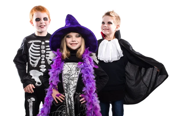 Tres personajes de Halloween: bruja, esqueleto, vampiro — Foto de Stock