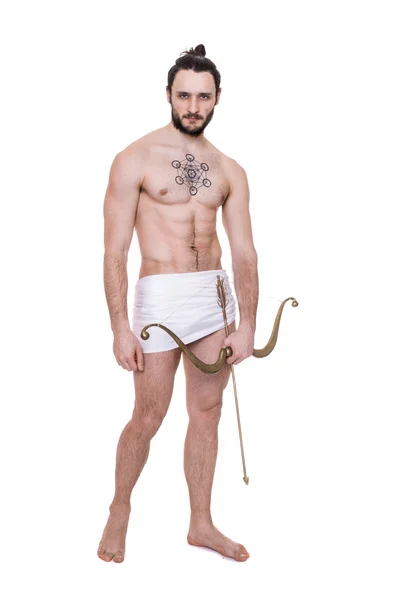 Handsome sexy  young man with bow and arrow. Antiquity, Valentine, Cupid — Stock Photo, Image