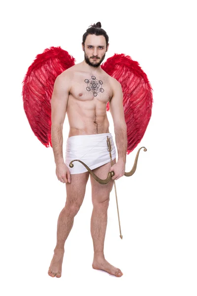 Portrait of a beautiful young man with angel's wings.  Cupid, Valentine, Archangel — Stock Photo, Image