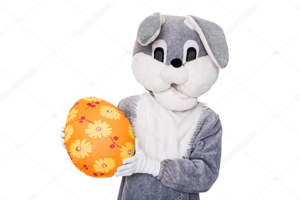 Rabbit with big colorful Easter egg