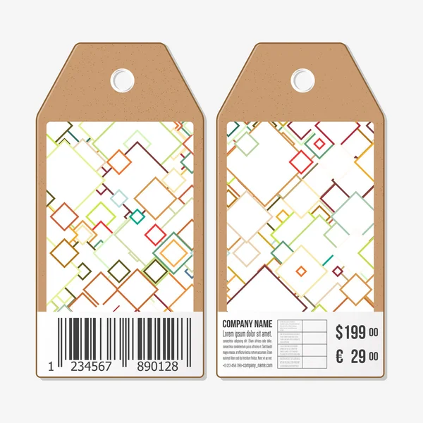 Design de etiquetas de vetor em ambos os lados, etiquetas de venda de papelão com código de barras. Abstrato fundo colorido — Vetor de Stock