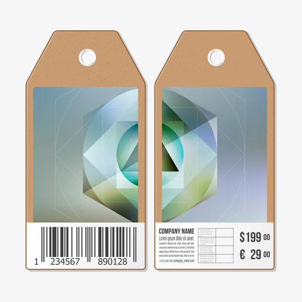 Conception d'étiquettes vectorielles des deux côtés, étiquettes de vente en carton avec code à barres. Graphisme coloré, fond vectoriel abstrait — Image vectorielle