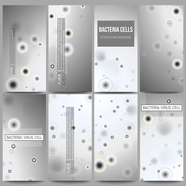 Ensemble de flyers modernes. Recherche moléculaire, cellules en gris, fond vectoriel scientifique — Image vectorielle