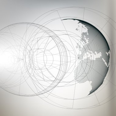 Gri arka plan, vektör çizim üzerinde soyut inşaat ile üç boyutlu noktalı dünya Küre
