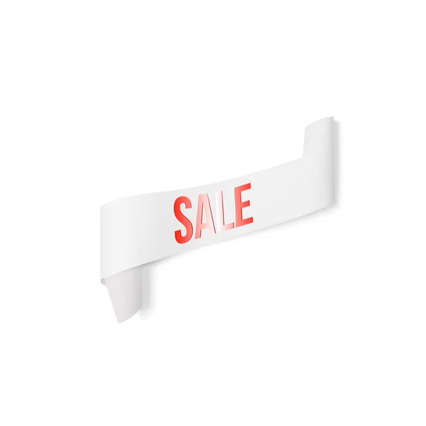 White sale sign, paper banner, vector ribbon with shadow isolated on white — Stock Vector