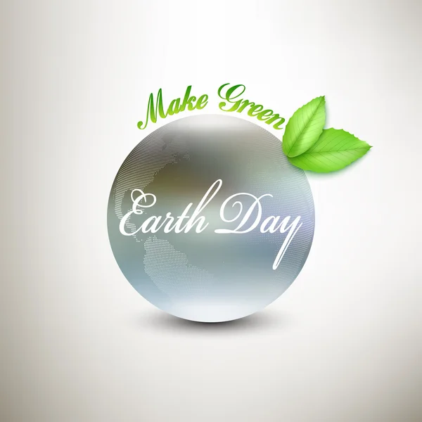 Dia da Terra fundo com as palavras, planeta borrado e folhas verdes. Ilustração vetorial — Vetor de Stock