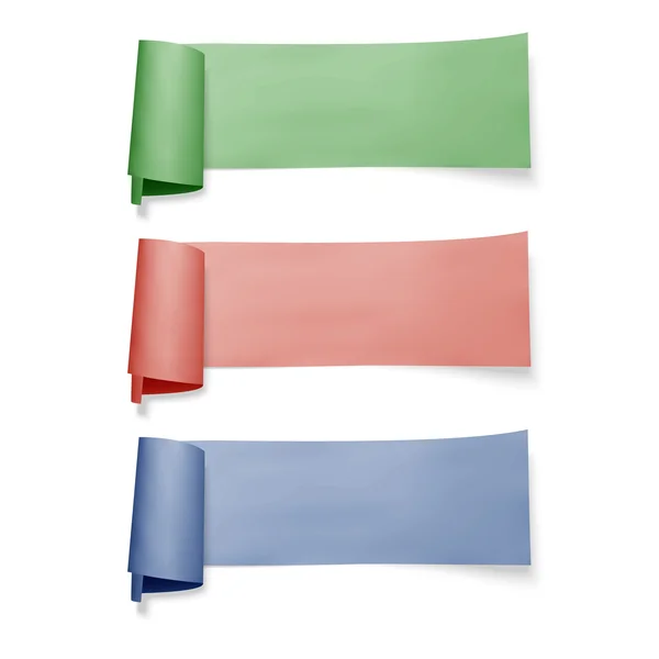 Conjunto de banderas de papel de colores, cintas vectoriales con sombra aislada en blanco — Vector de stock