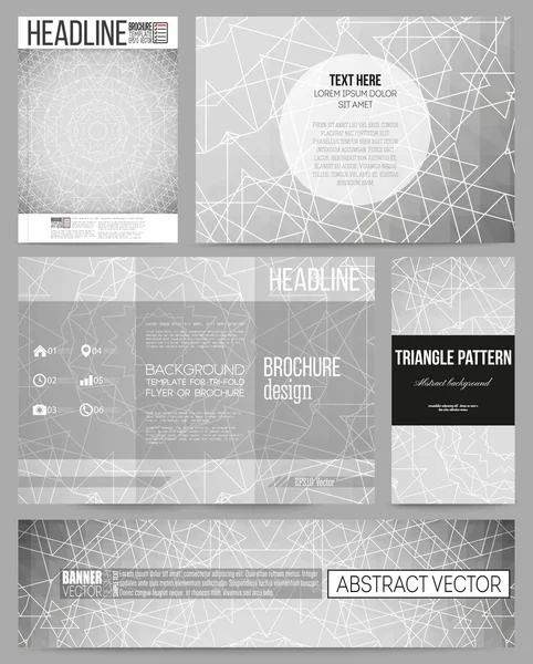 Set of business templates for presentation, brochure, flyer or booklet. Sacred geometry, triangle design gray background. Abstract vector illustration — 图库矢量图片