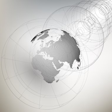 Gri arka plan, vektör çizim üzerinde soyut inşaat ile üç boyutlu noktalı dünya Küre