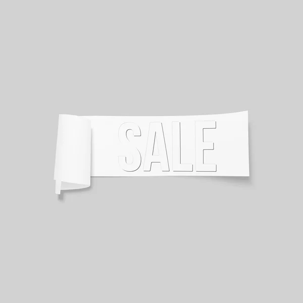 White sale sign, paper banner, vector ribbon with shadow isolated on gray — Stock Vector