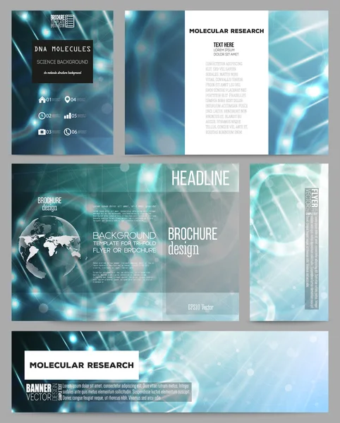 Reeks zakelijke sjablonen voor presentatie, brochure, flyer of brochure. DNA-molecuul structuur op donker blauwe achtergrond. — Stockvector