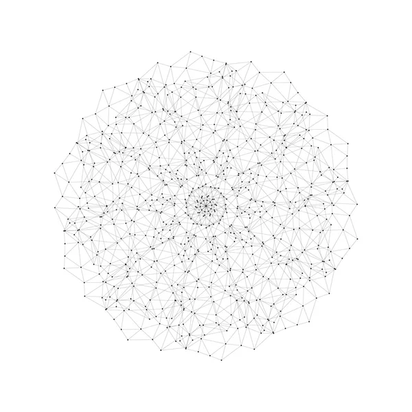 Round vector shape, molecular construction with connected lines and dots, scientific or digital design pattern isolated on white — Stok Vektör