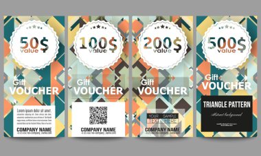 Modern hediye çeki şablonları kümesi. Malzeme tasarımı. Renkli vektör arka plan