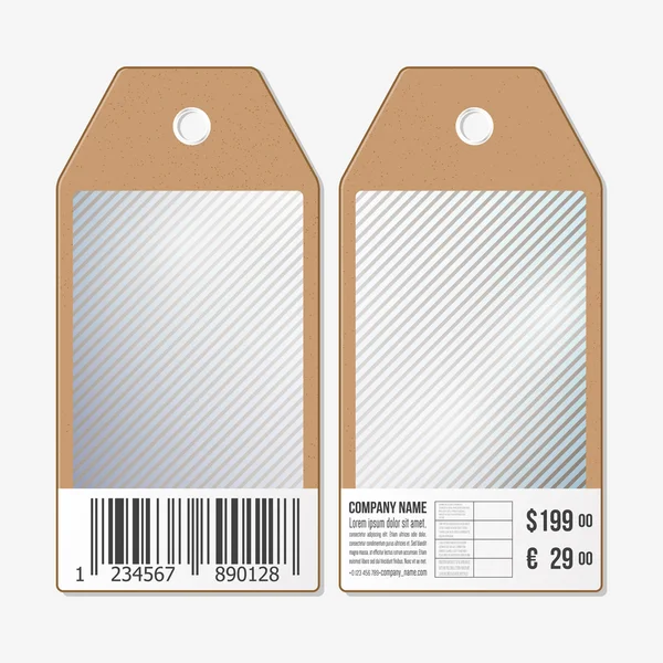 Design de etiquetas de vetor em ambos os lados, etiquetas de venda de papelão com código de barras. Linhas de fundo vetor — Vetor de Stock