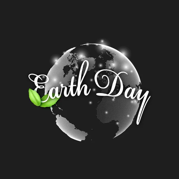 Dia da Terra fundo com as palavras, globo mundial e folhas verdes. Ilustração vetorial — Vetor de Stock