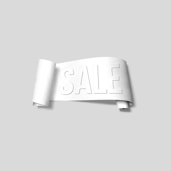 White sale sign, paper banner, vector ribbon with shadow isolated on