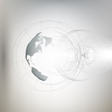 Gri arka plan, vektör çizim üzerinde soyut inşaat ile üç boyutlu noktalı dünya Küre