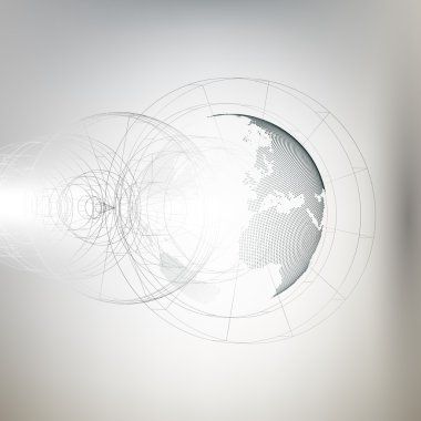 Gri arka plan, vektör çizim üzerinde soyut inşaat ile üç boyutlu noktalı dünya Küre
