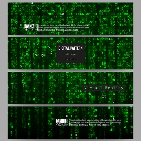 Conjunto de bandeiras modernas. Realidade virtual, fundo de tecnologia abstrata com símbolos verdes, ilustração vetorial . —  Vetores de Stock