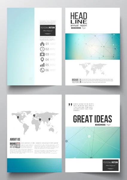 Set of business templates for brochure, magazine, flyer, booklet or annual report. Molecular construction with connected lines and dots, scientific pattern on gray background. — Stock Vector