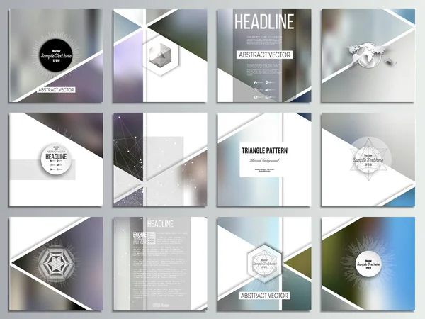 創造的なカードは、正方形のパンフレット テンプレート デザイン。ぼやけて自然風景、幾何学的ベクトル、三角形のスタイルの図の抽象的な多色の背景. — ストックベクタ