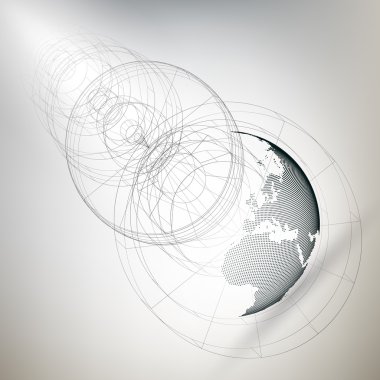 Gri arka plan, vektör çizim üzerinde soyut inşaat ile üç boyutlu noktalı dünya Küre