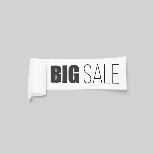 White sale sign, paper banner, vector ribbon with shadow isolated on gray