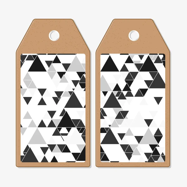 Vector tags design, cardboard sale labels. Triangular vector pattern. Abstract black triangles on white background — Stock Vector