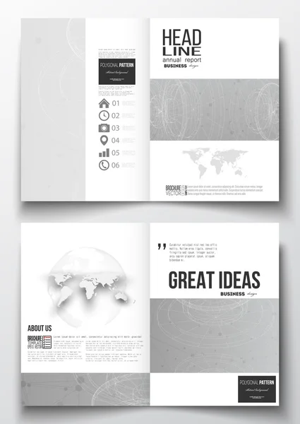 Set of business templates for brochure, magazine, flyer, booklet or annual report. Molecular construction with connected lines and dots, scientific design pattern on gray background