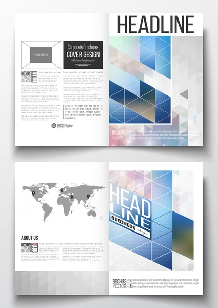 Ensemble de modèles d'affaires pour brochure, magazine, dépliant, livret ou rapport annuel. Fond polygonal coloré abstrait avec une image floue dessus, texture vectorielle triangle élégant moderne — Image vectorielle